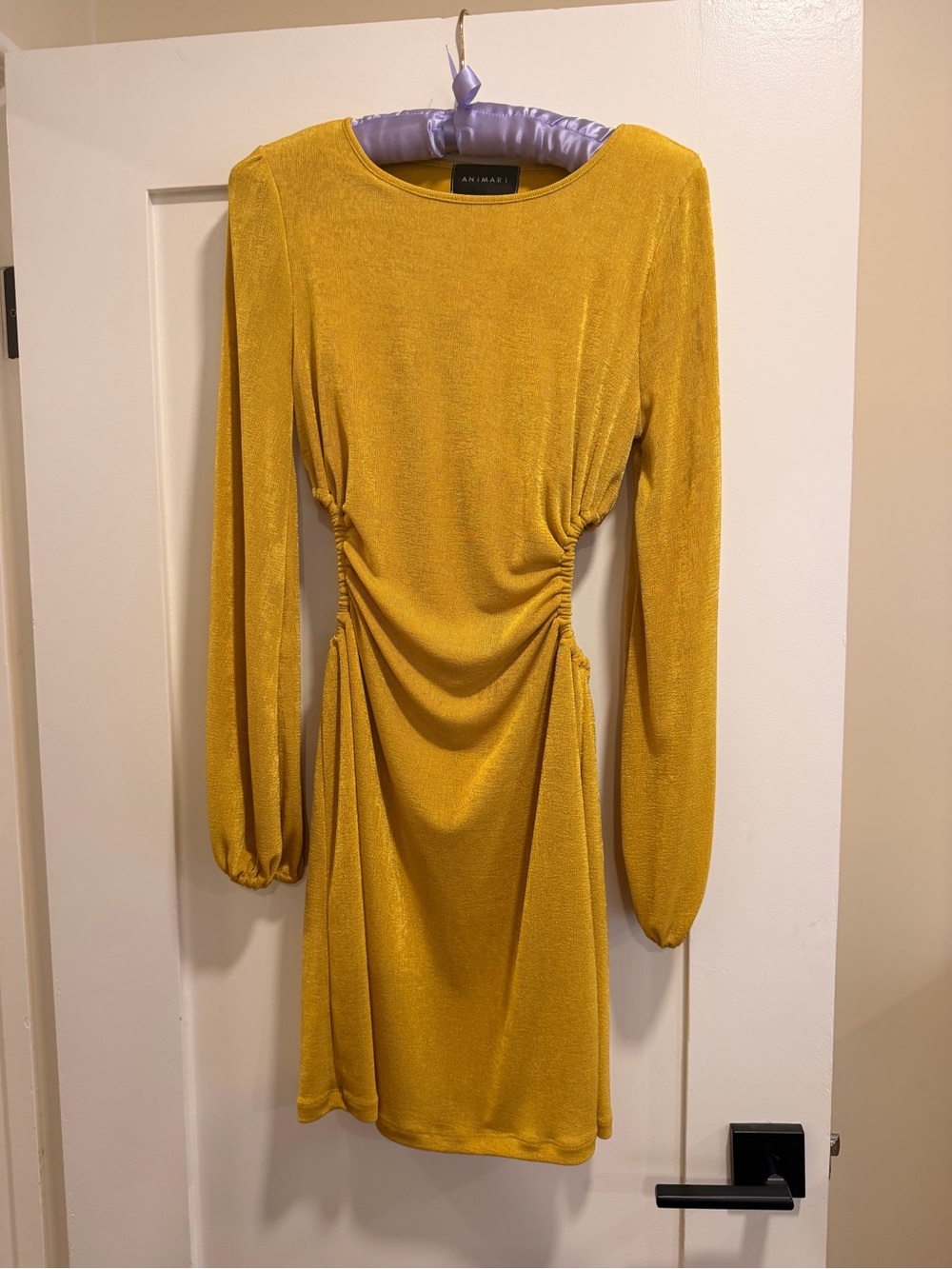 Animari Mustard Yellow Long-Sleeve Ruched Dress
